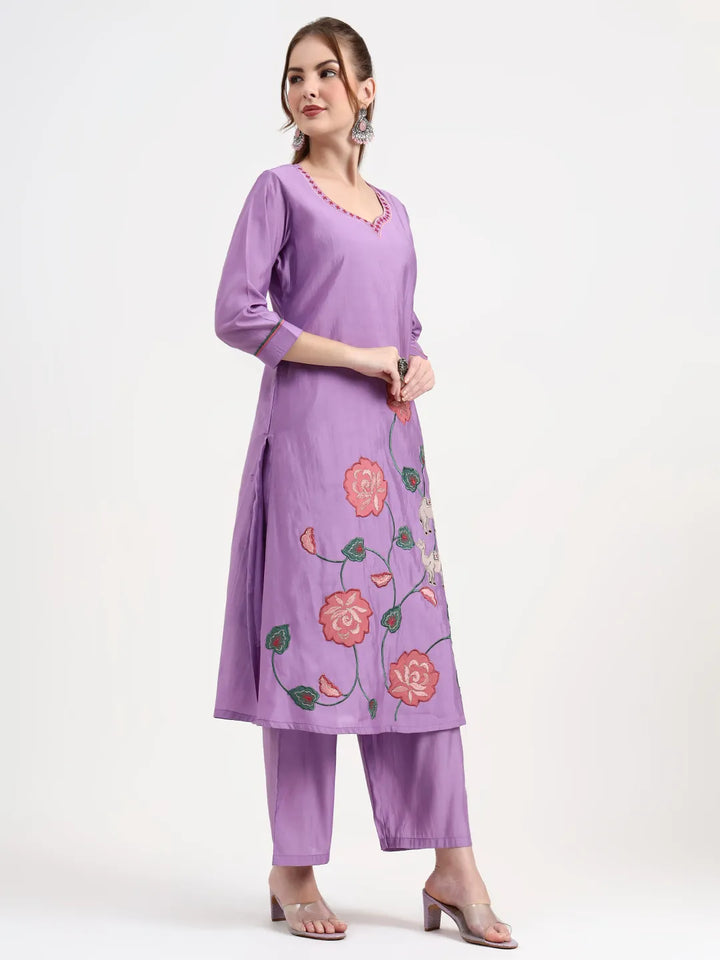Roman Silk Lavender Kurta Dupatta Pant Set