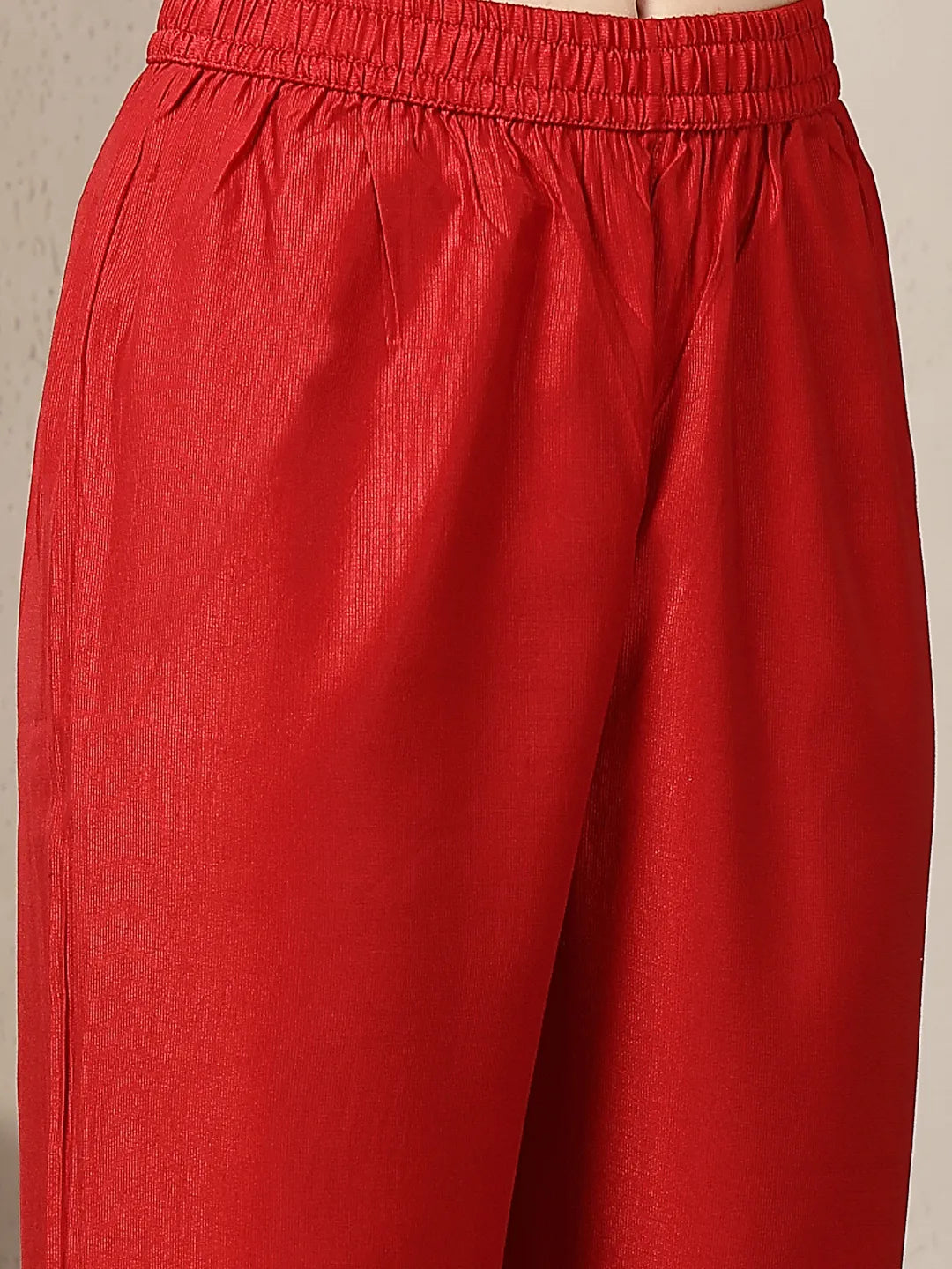 Red Vatican Silk Dori Embroidery Mirror Work Kurta Trouser Dupatta Set