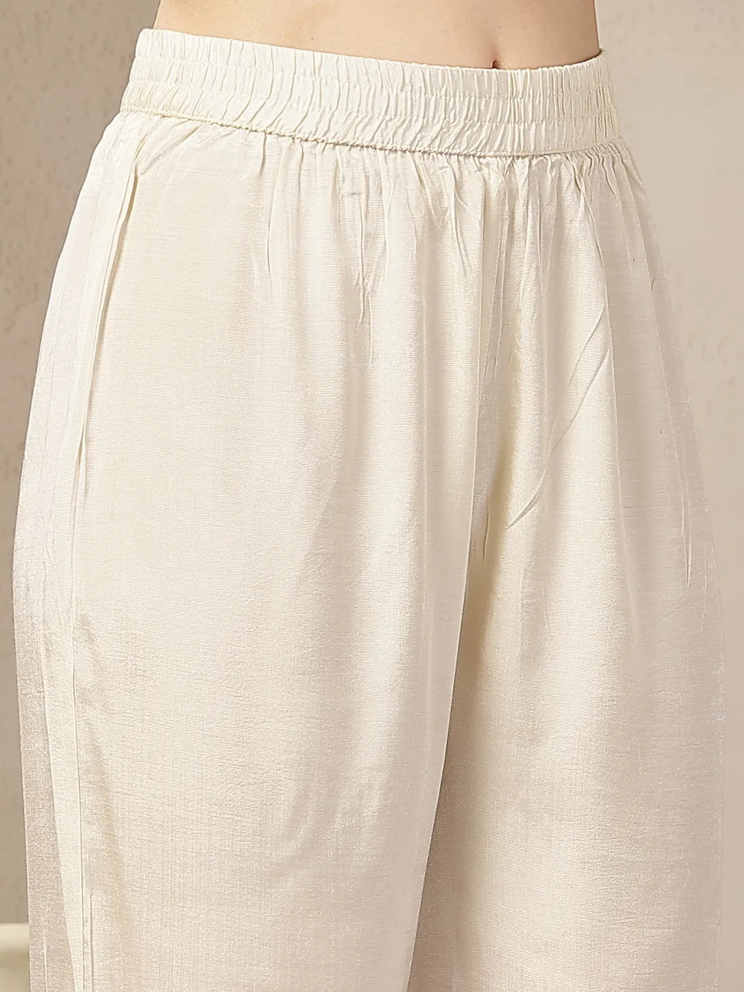 Cream And Peach Mul Chanderi Silk Floral Print Anarkali Kurta Trouser Dupatta Set