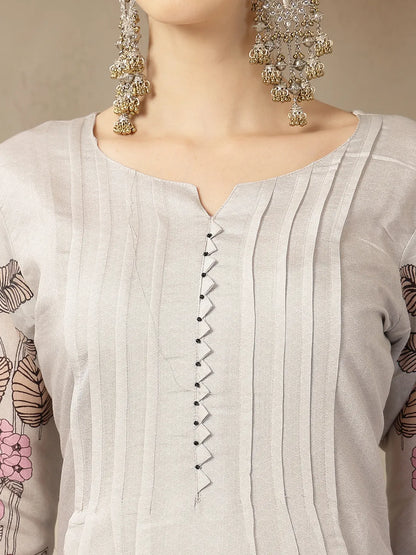 Mul Chanderi Light Grey Kurta Dupatta Pant Set