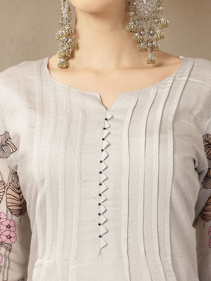 Mul Chanderi Light Grey Kurta Dupatta Pant Set