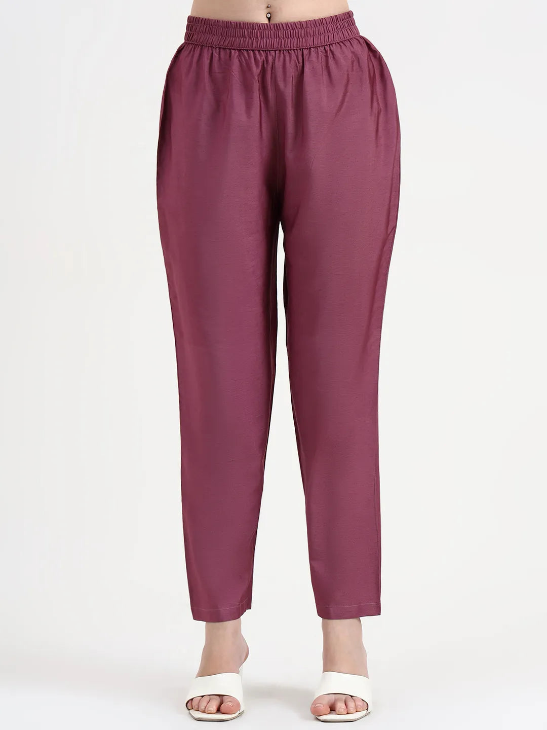 Purple Chanderi Silk Kantha Work Anarkali Kurta Trouser Dupatta Set