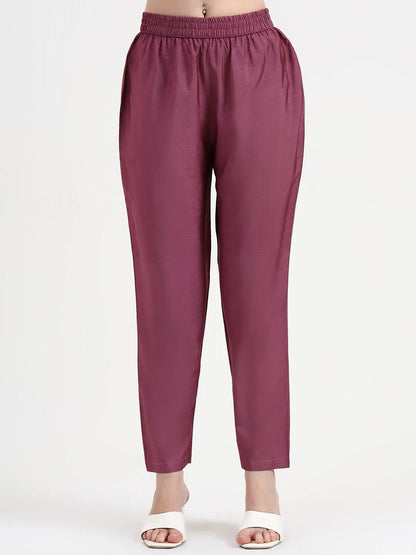 Purple Chanderi Silk Kantha Work Anarkali Kurta Trouser Dupatta Set