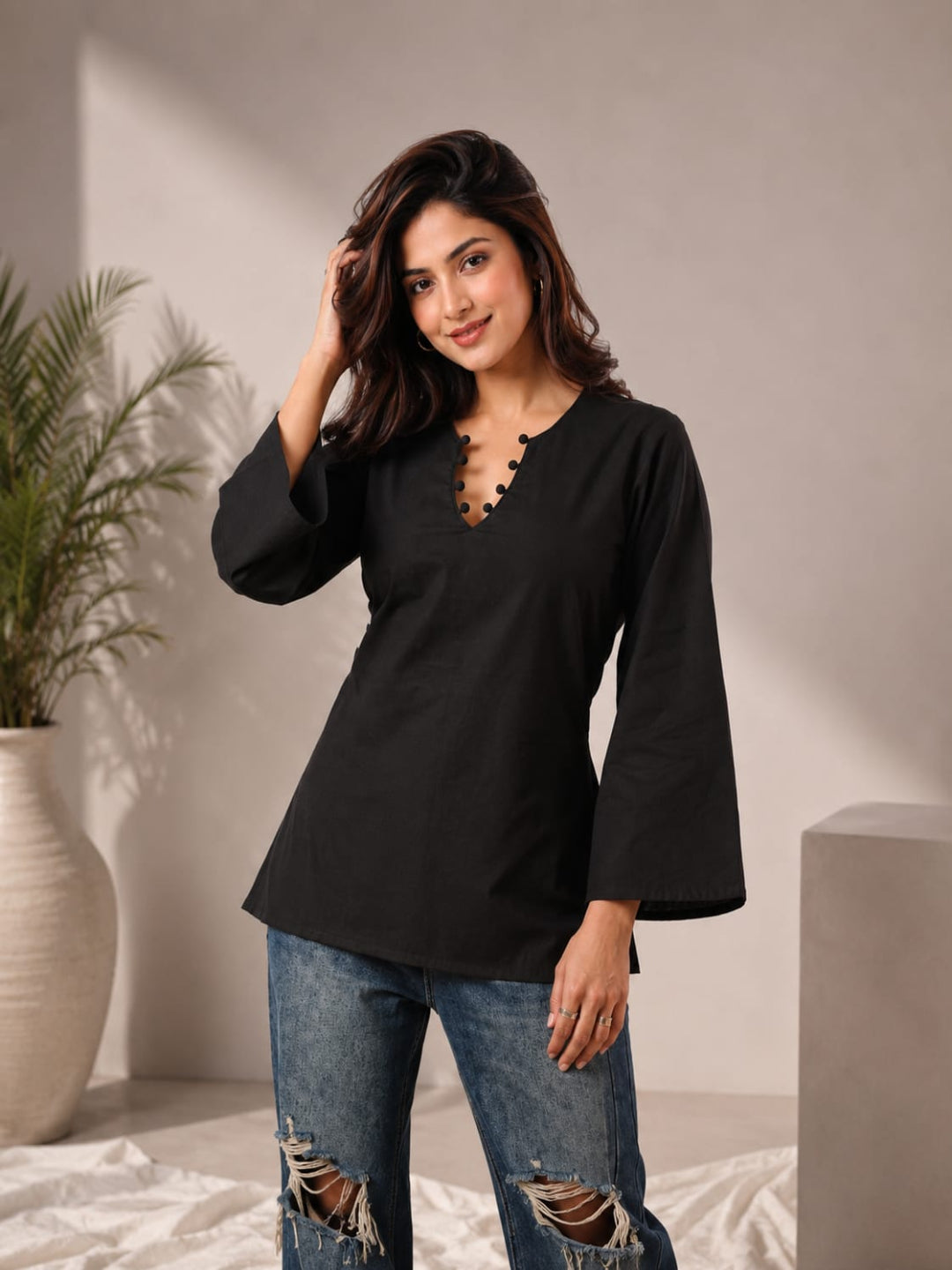Cotton Solid Long Sleeves Kurti