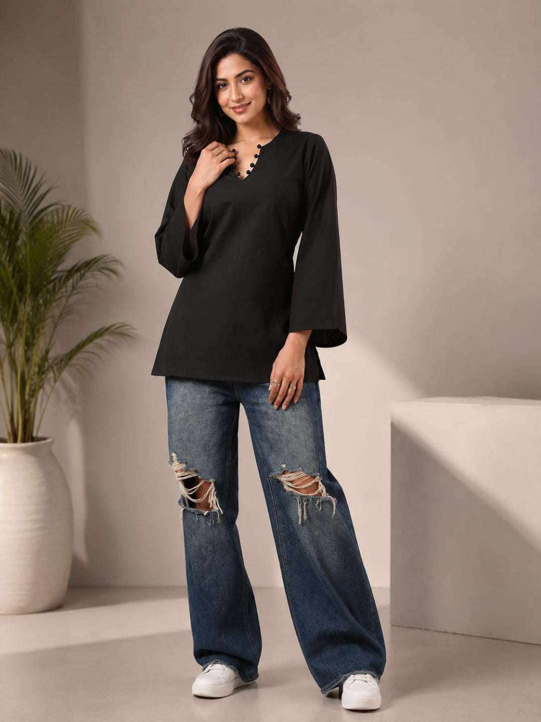 Cotton Solid Long Sleeves Kurti