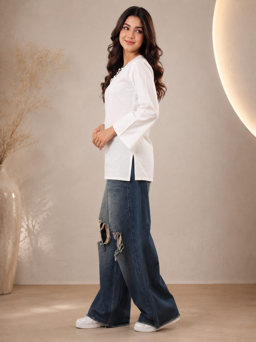 Cotton Solid Long Sleeves Kurti
