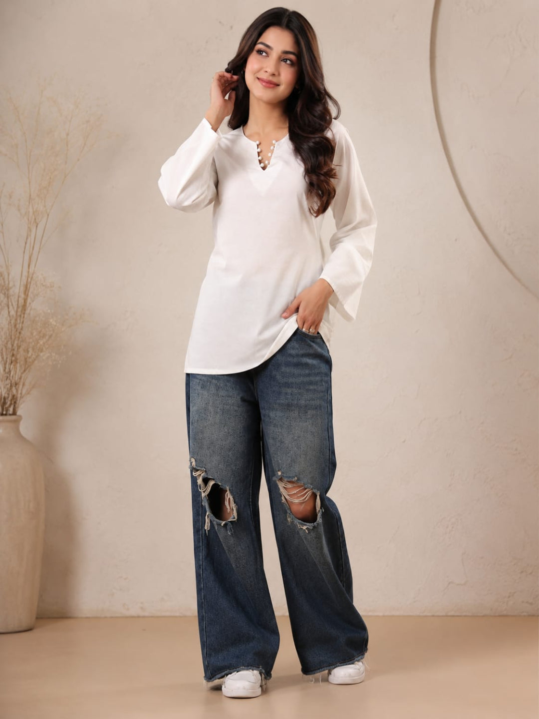 Cotton Solid Long Sleeves Kurti
