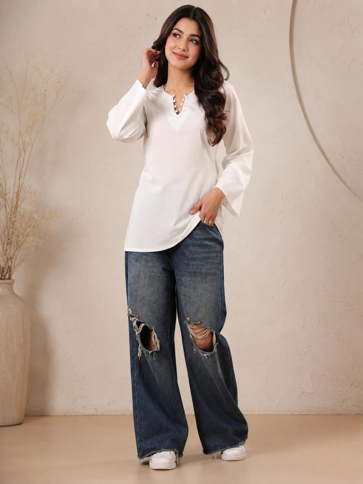 Cotton Solid Long Sleeves Kurti