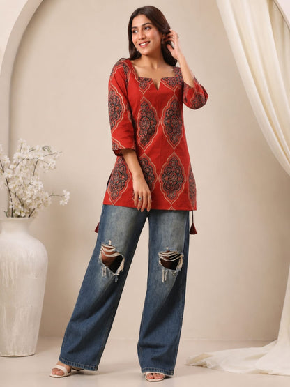 Cotton Printed Three-Quarter Sleeves Kurti