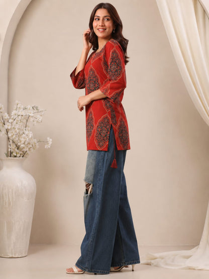 Cotton Printed Three-Quarter Sleeves Kurti