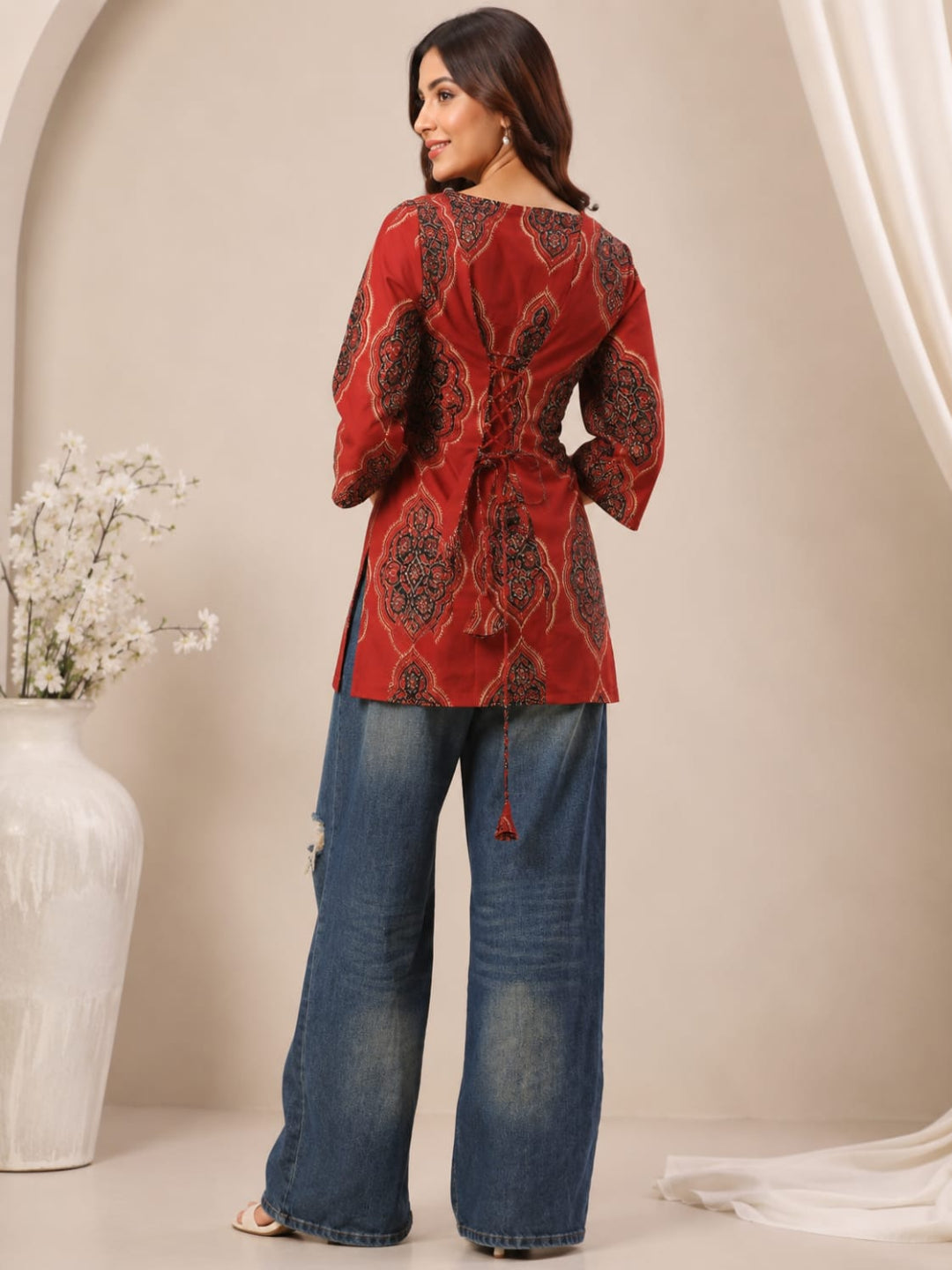 Cotton Printed Three-Quarter Sleeves Kurti
