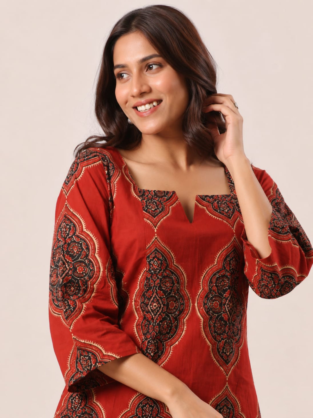Cotton Printed Three-Quarter Sleeves Kurti