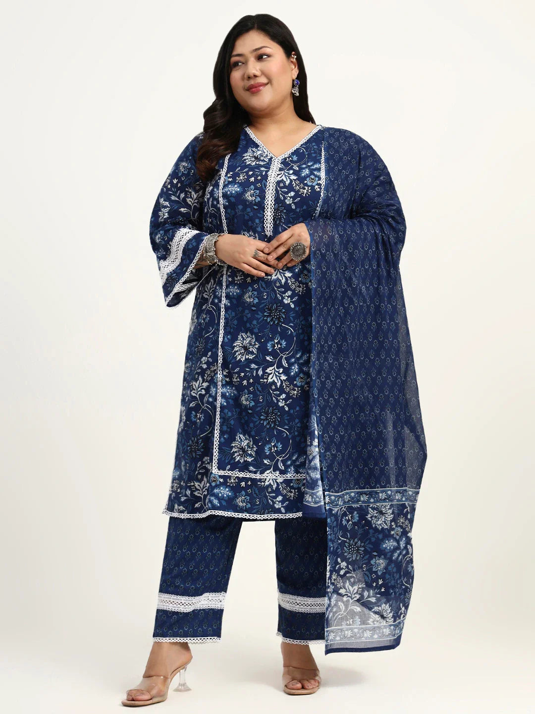 Cotton Straight Kurta Dupatta Set (Plus Size)