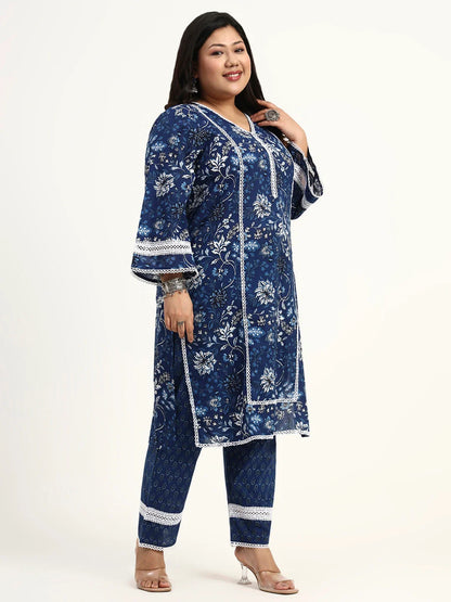 Cotton Straight Kurta Dupatta Set (Plus Size)