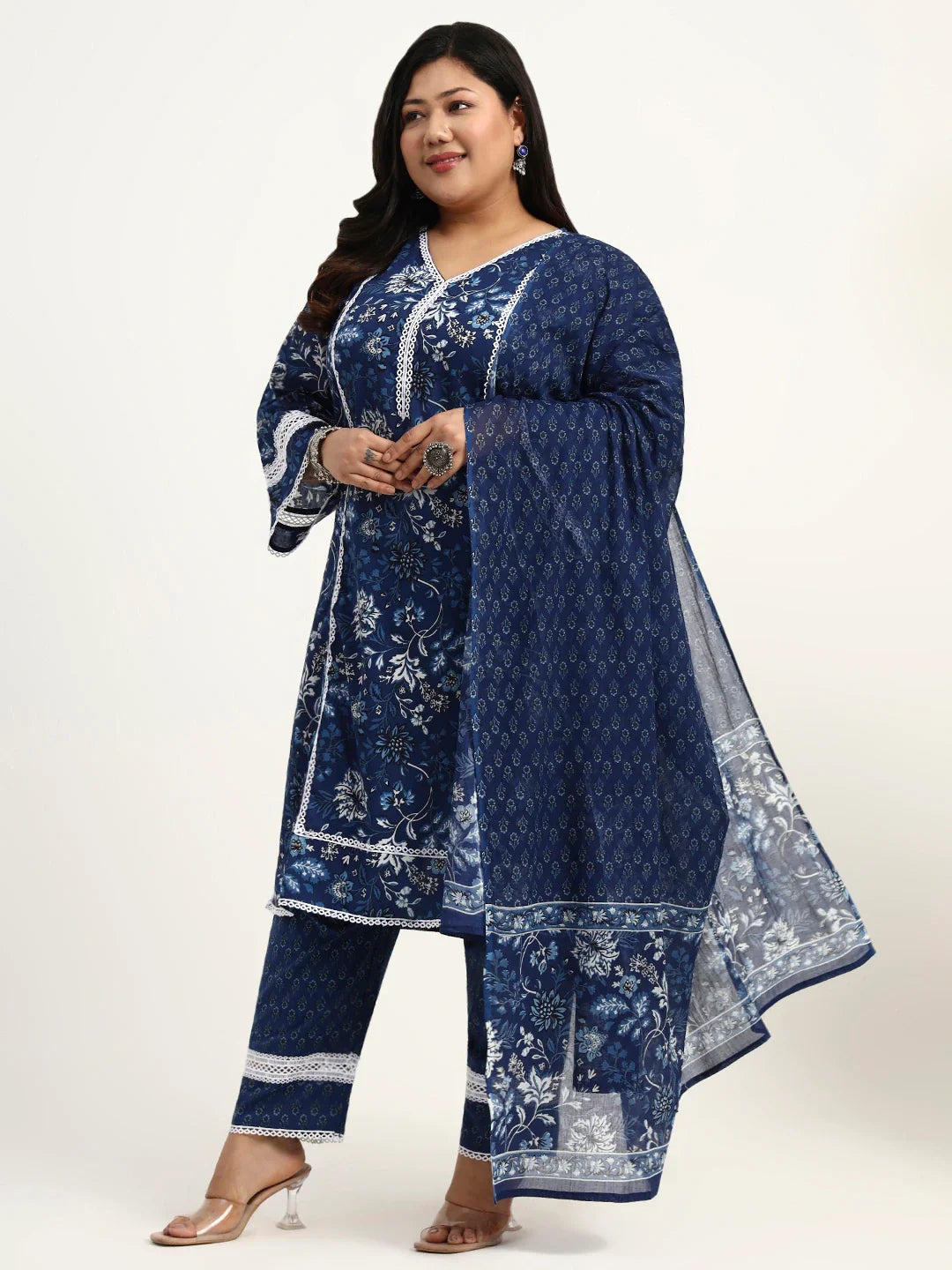 Cotton Straight Kurta Dupatta Set (Plus Size)