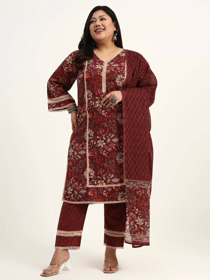 Cotton Straight Kurta Dupatta Set (Plus Size)