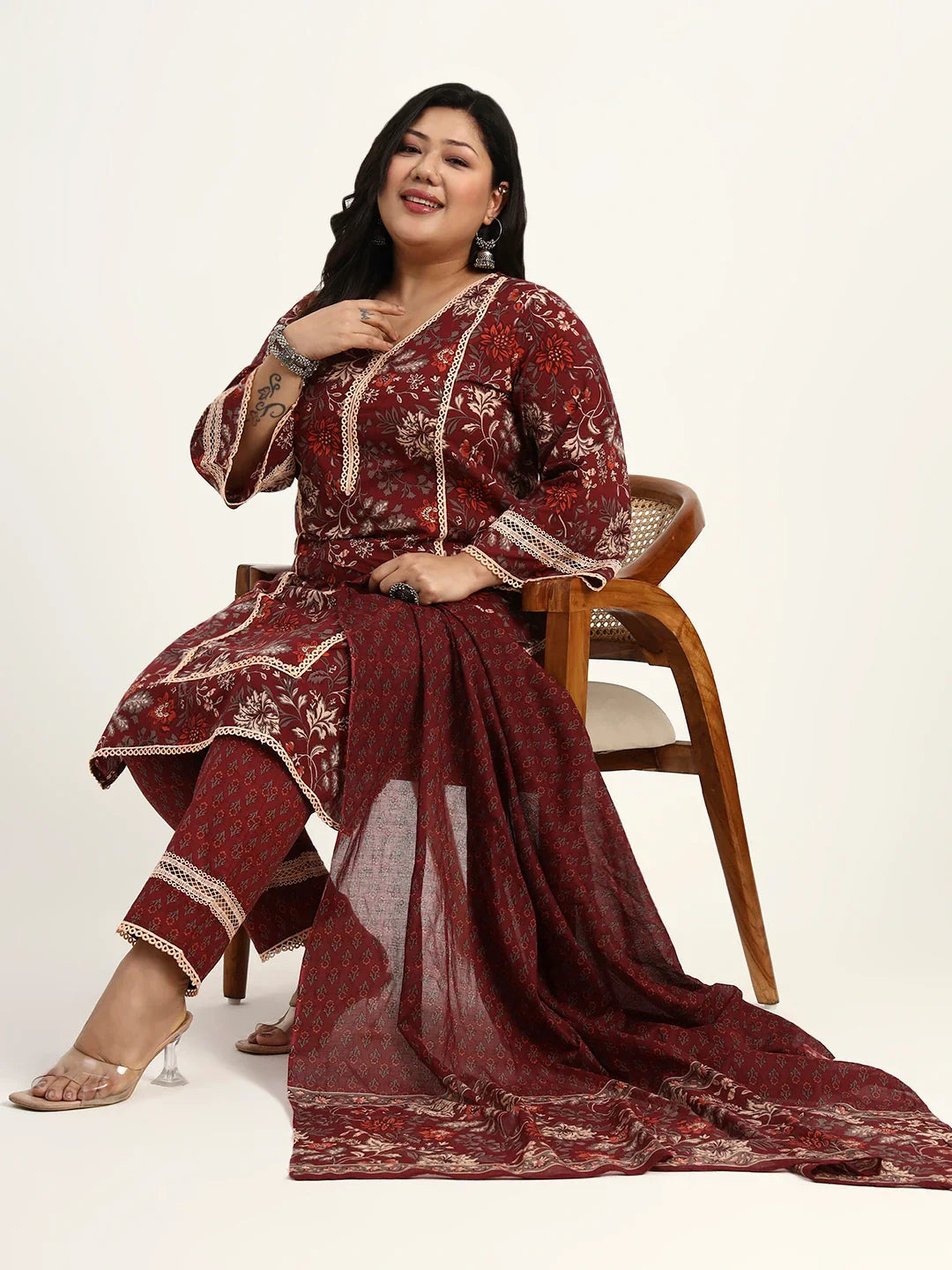 Cotton Straight Kurta Dupatta Set (Plus Size)