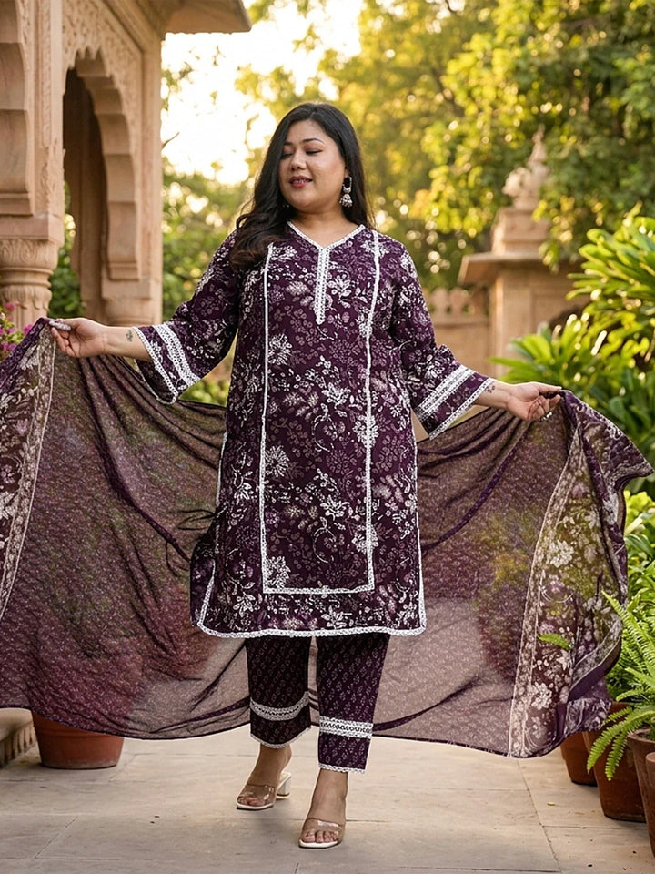 Cotton Straight Kurta Dupatta Set (Plus Size)