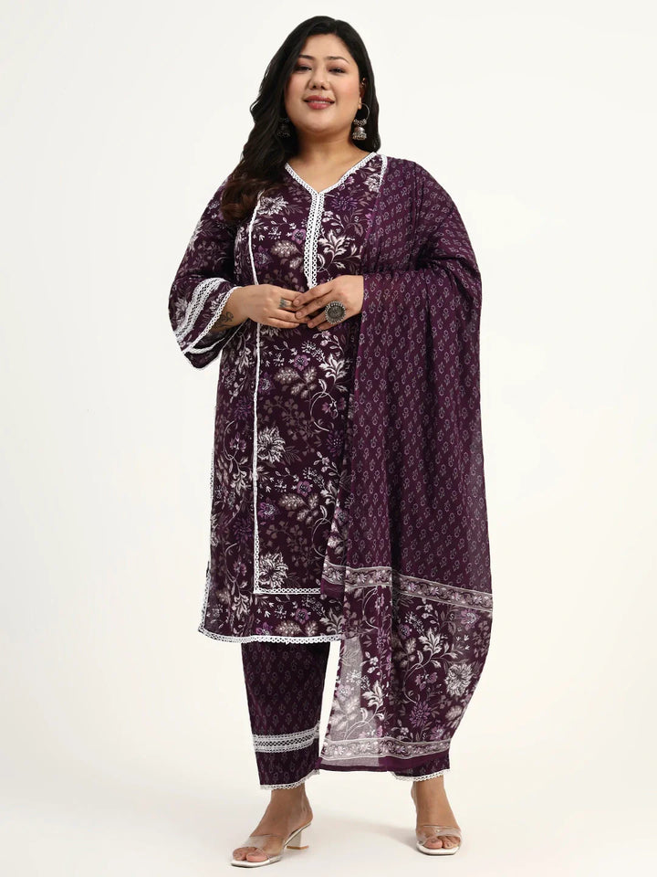 Cotton Straight Kurta Dupatta Set (Plus Size)