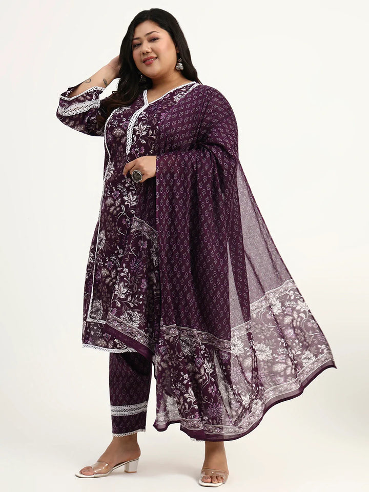 Cotton Straight Kurta Dupatta Set (Plus Size)