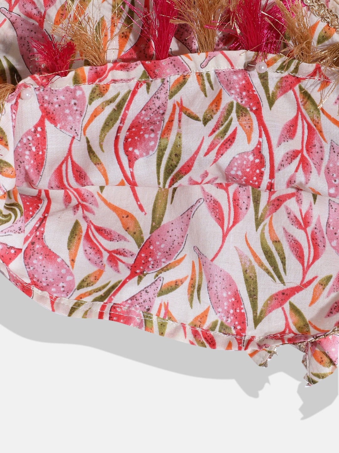 One Shoulder Style Cotton Fabric Multi Color Printed Top And A Line Palazzo With Zari,Gotta Lace And Tussels Work
