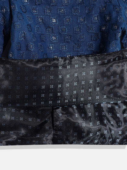 Sherwani Style Cotton Fabric Blue Color Embroidered Kurta With Sequence & Thread Work & Pyjama Pant