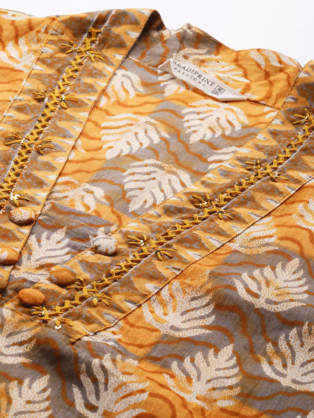 Straight Style Cotton Fabric Mustard Color Kurta With Bottom & Dupatta