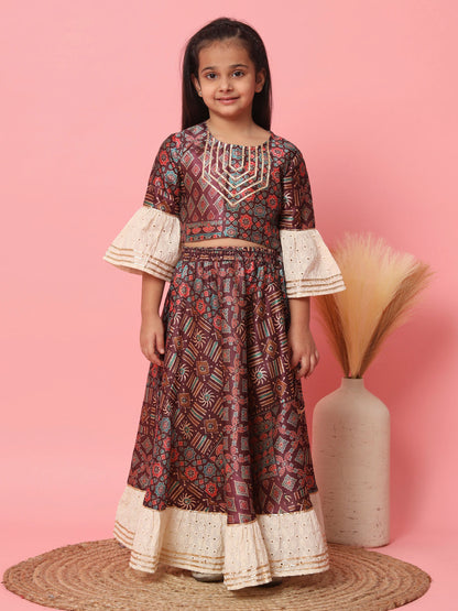 Straight Style Art Silk Fabric Violet Color Printed Lehenga Choli With Gotta Lace Work