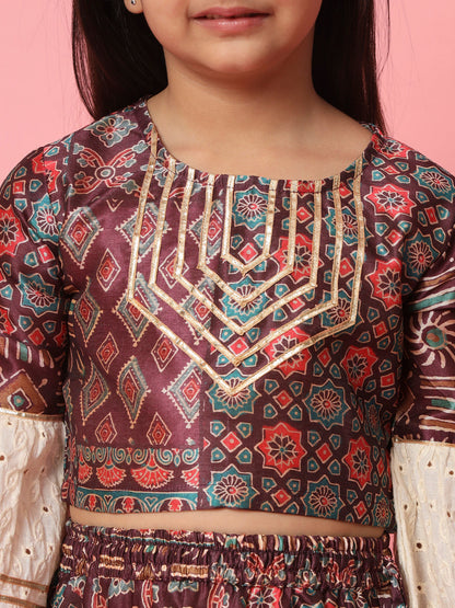 Straight Style Art Silk Fabric Violet Color Printed Lehenga Choli With Gotta Lace Work