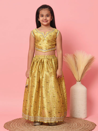 Straight Style Art Silk Fabric Green Color Bandhani Printed Lehenga Choli With Gotta Lace Work