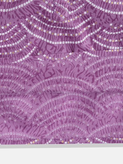 Boys Straight Style Cotton Fabric Purple Color Bandhani Printed Kurta With Pyjama