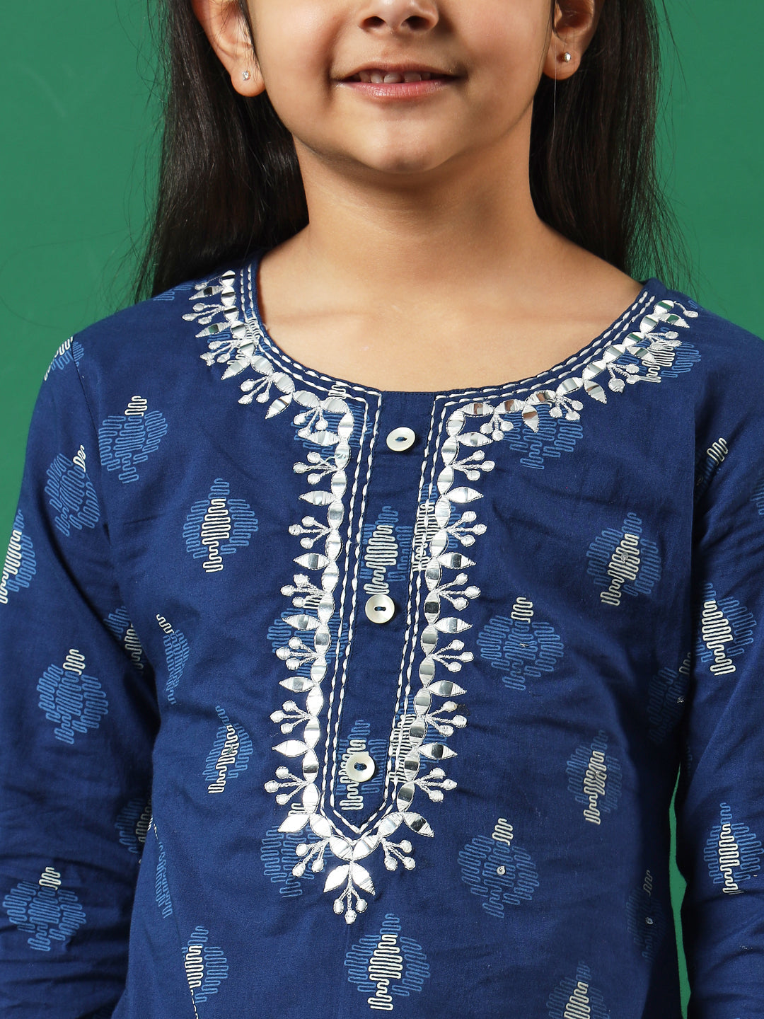 Straight Style Cotton Fabric Blue Color Embroidered Kurti And Palazzo With Lace Work