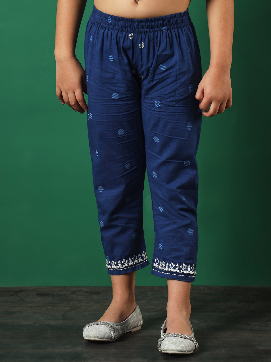 Straight Style Cotton Fabric Blue Color Embroidered Kurti And Palazzo With Lace Work