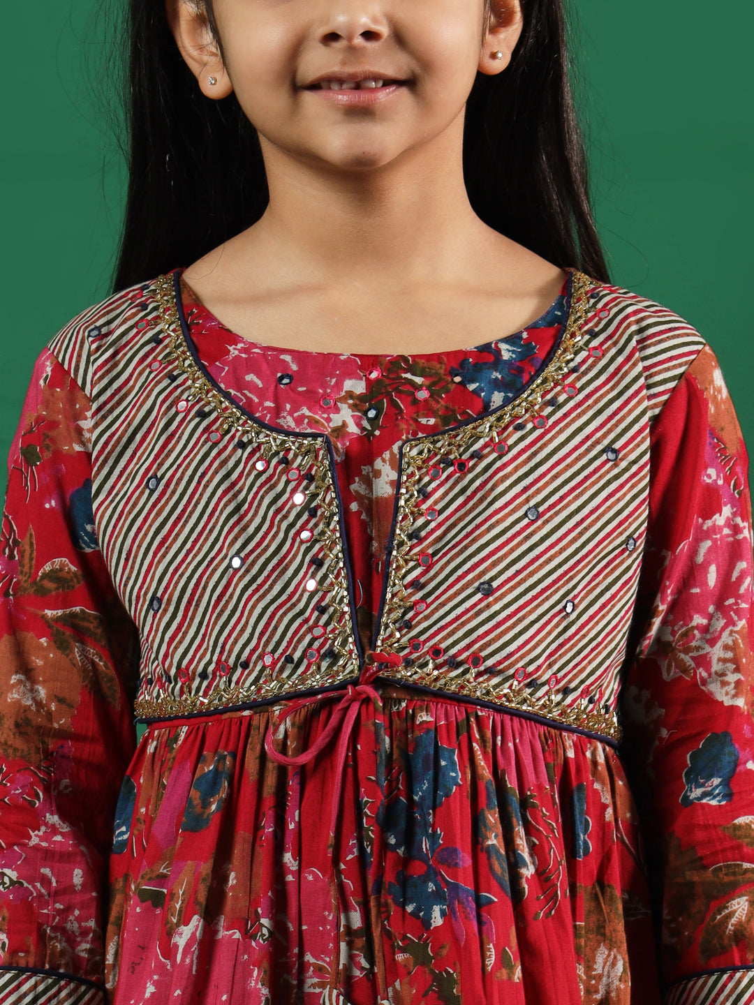 Frock Style Cotton Fabric Pink Color Printed Kurti And Sharara With Cut Dana, Gotta Work