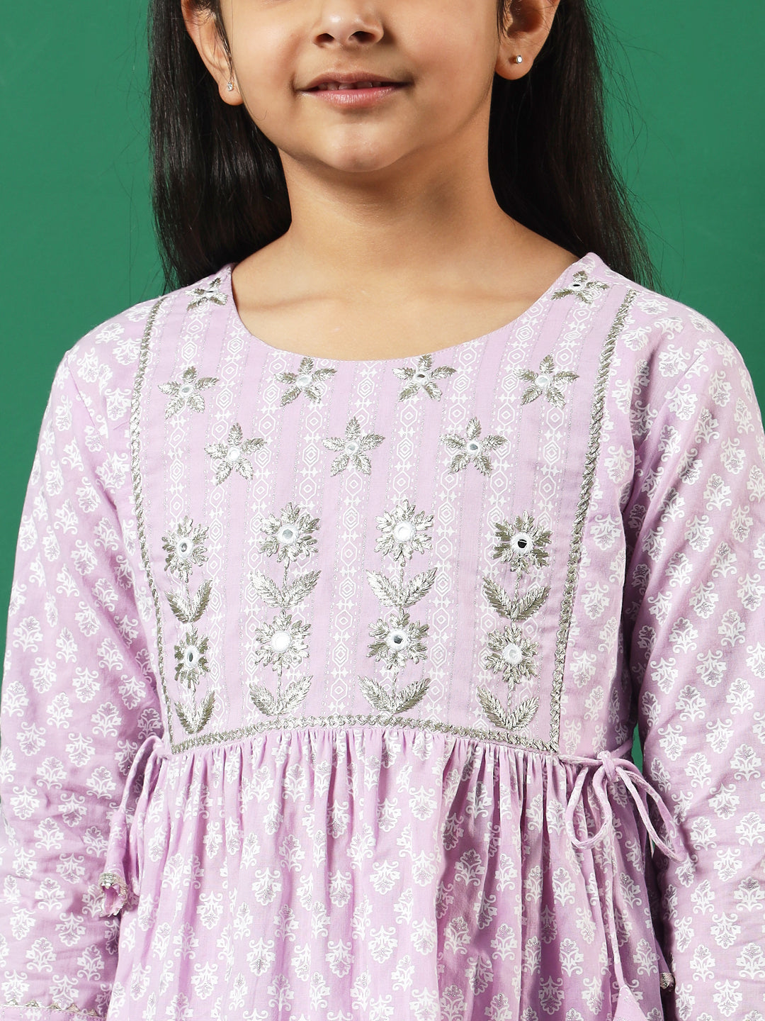 A-Line Style Cotton Fabric Mauve Color Printed Kurti And Sharara With Zari, Gotta Lace Work