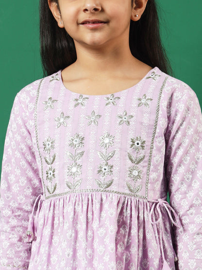 A-Line Style Cotton Fabric Mauve Color Printed Kurti And Sharara With Zari, Gotta Lace Work