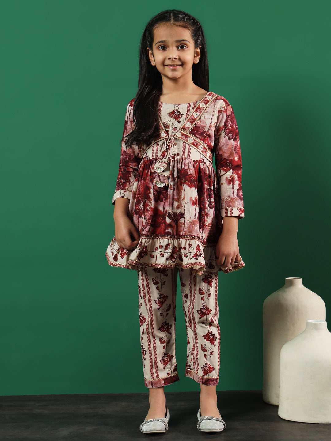Frock Style Cotton Fabric Multi Color Printed Kurti And Palazzo With Cut Dana, Gotta Lace Work