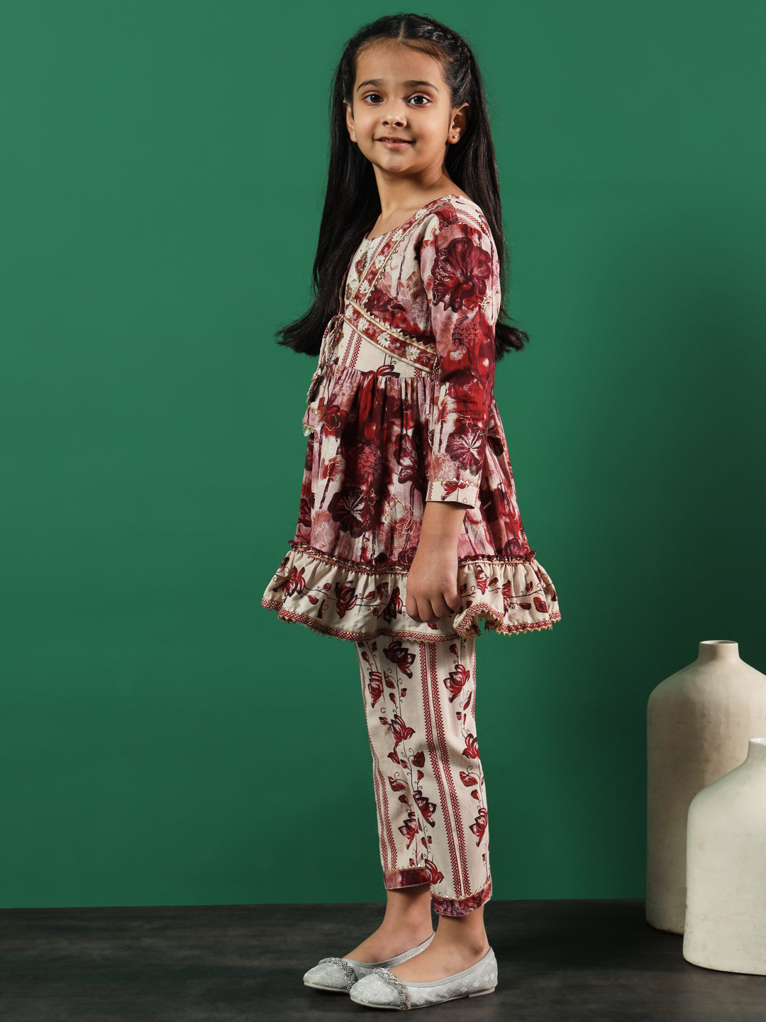 Frock Style Cotton Fabric Multi Color Printed Kurti And Palazzo With Cut Dana, Gotta Lace Work