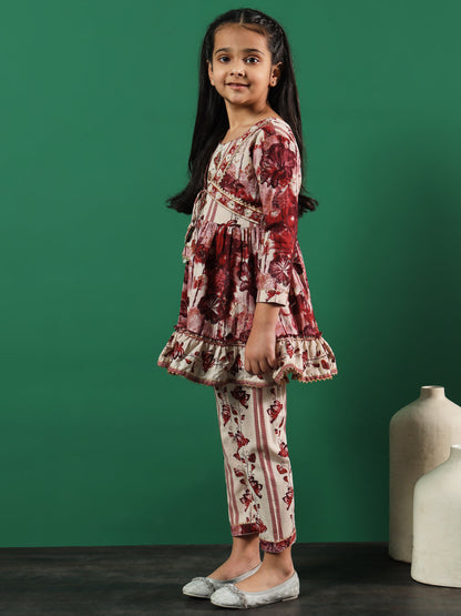 Frock Style Cotton Fabric Multi Color Printed Kurti And Palazzo With Cut Dana, Gotta Lace Work