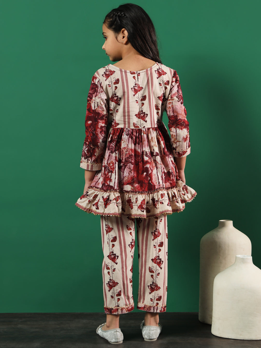 Frock Style Cotton Fabric Multi Color Printed Kurti And Palazzo With Cut Dana, Gotta Lace Work