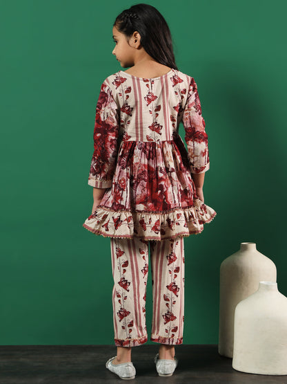 Frock Style Cotton Fabric Multi Color Printed Kurti And Palazzo With Cut Dana, Gotta Lace Work
