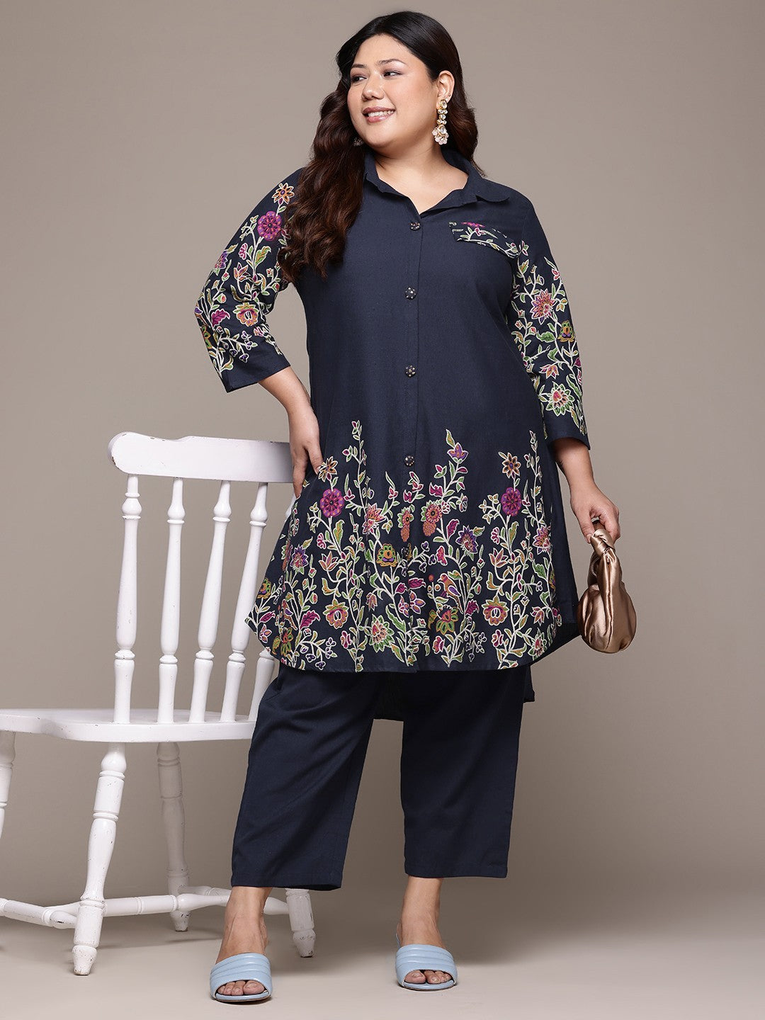 A Line Style Rayon Fabric Blue Color Co-Ord Set