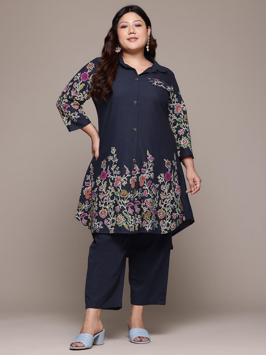 A Line Style Rayon Fabric Blue Color Co-Ord Set