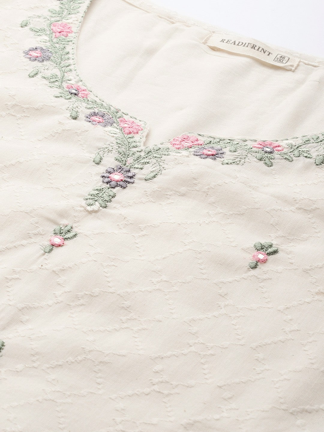 Straight Style Cotton Fabric Off White Color Kurta With Bottom And Dupatta