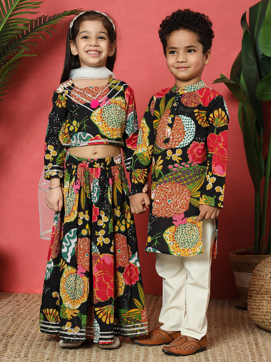 Straight Style Cotton Fabric Black Color Printed Lehenga Choli With Gotta Lace Work With Net Fabric Dupatta