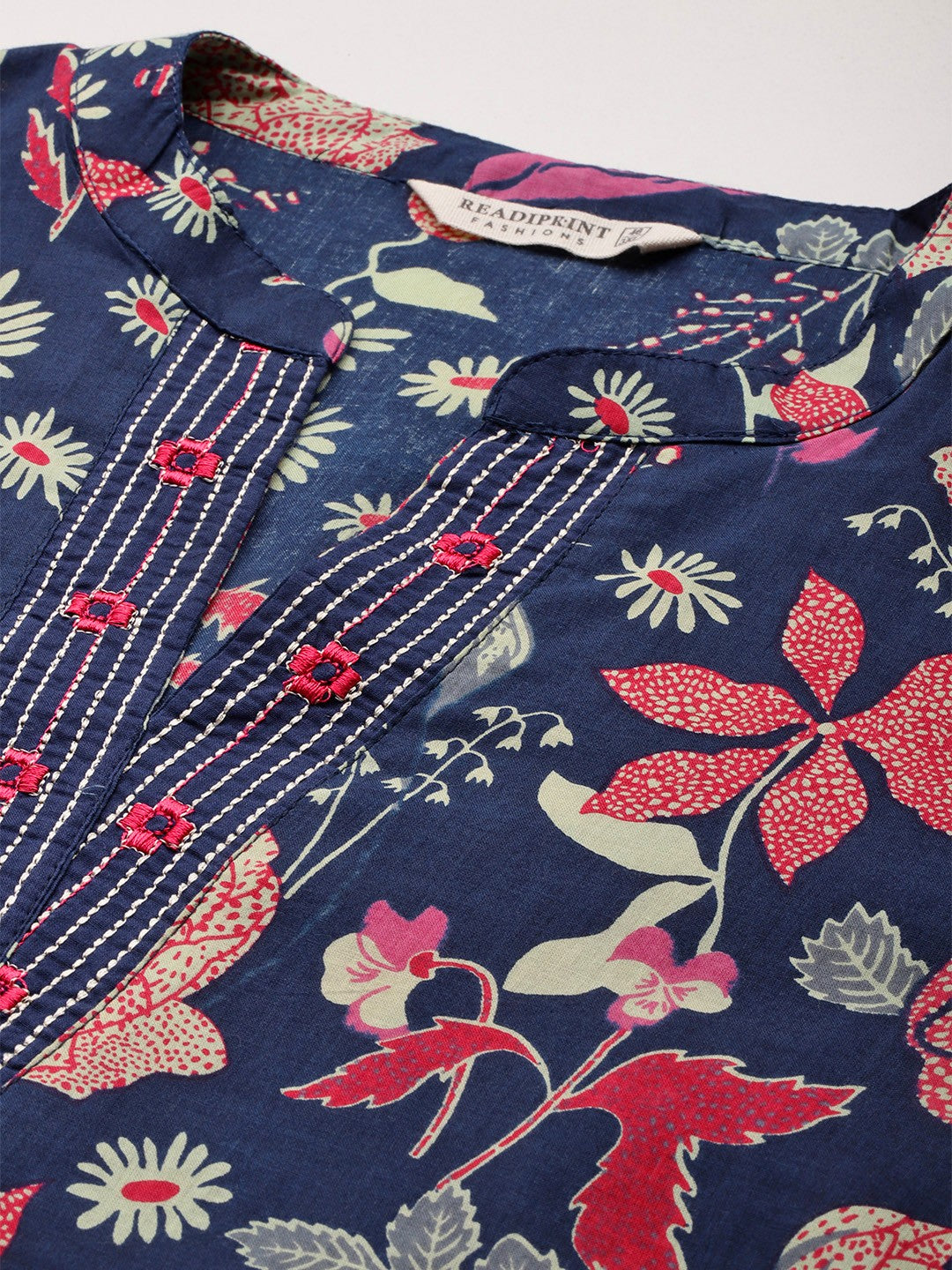 Straight Style Cotton Fabric Navy Blue Colour Kurta With Bottom And Dupatta