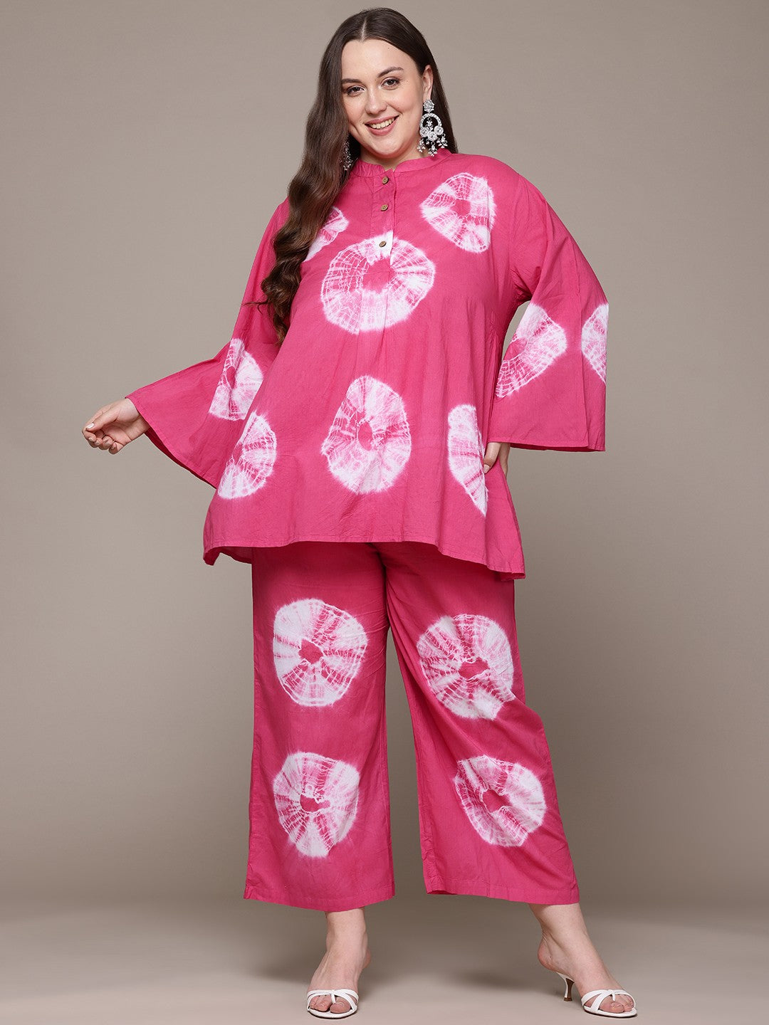 A Line Style Cotton Fabric Pink Colour Co-Ord Set