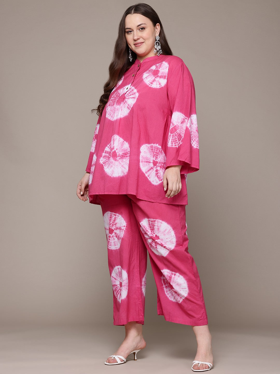 A Line Style Cotton Fabric Pink Colour Co-Ord Set