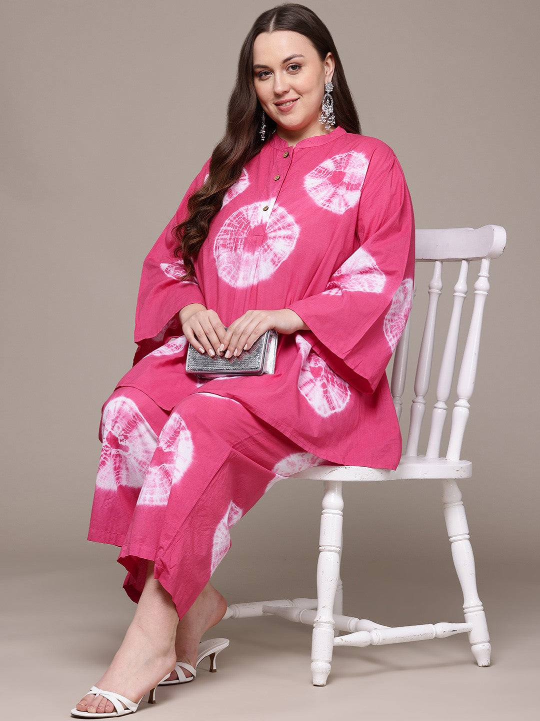 A Line Style Cotton Fabric Pink Colour Co-Ord Set
