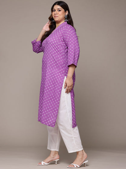 Straight Style Cotton Fabric Purple Colour Kurta With Bottom And Dupatta